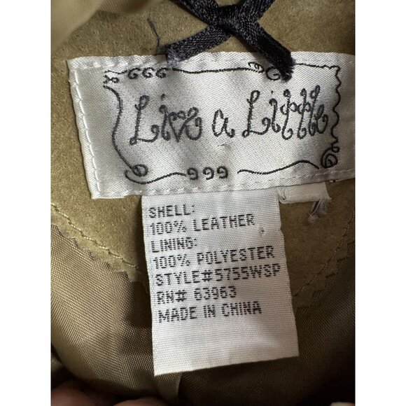 Live A Little Womens Leather Button Up Jacket Beige Size 16 Mandarian Collar Vtg - Picture 4 of 7